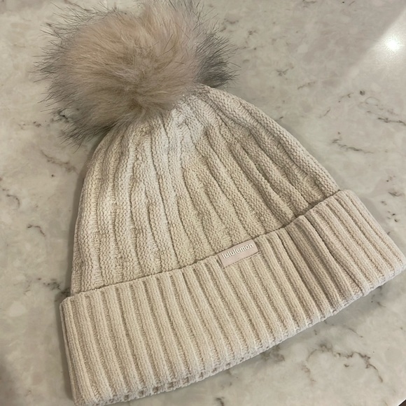 lululemon athletica Accessories - NWT Lululemon Women’s Cable Knit Pom Beanie Natural Ivory